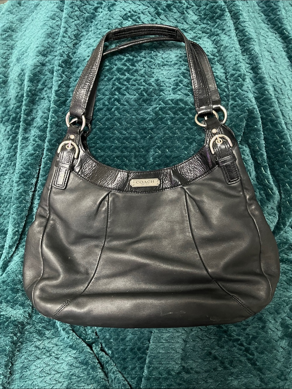 COACH Black Leather Shoulder Hobo with Polished Hardware